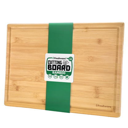 Freshware Freshware Bamboo Cutting Boards for Kitchen with Juice Groove [Set of 2] Wood Cutting Board for Chopping Meat, Vegetables, Fruits, Cheese, Knife Friendly Serving Tray with Handles