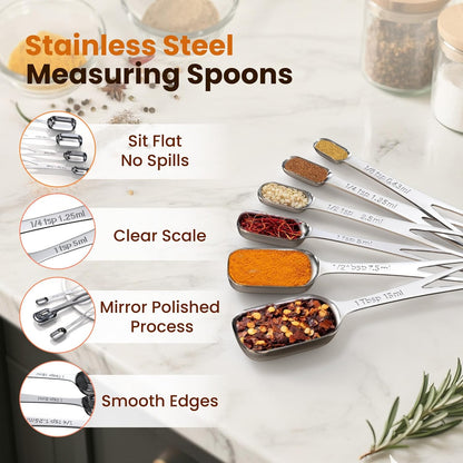 6pcs Narrow Measuring Spoons Set, Stainless Steel Spoons for Spice Jars