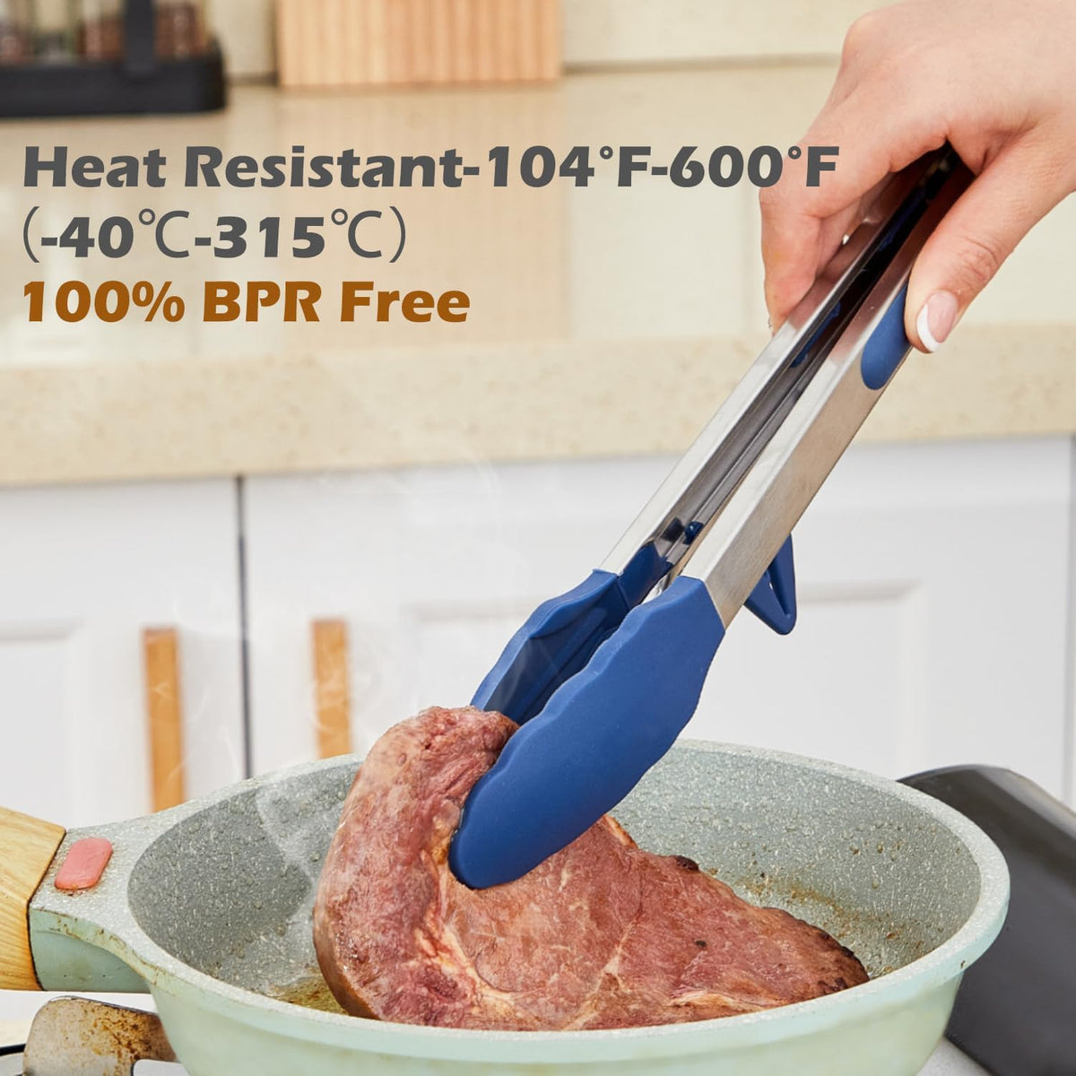 9" Kitchen Tongs for Cooking with Silicone Tips, Serving Tong for Salad BBQ