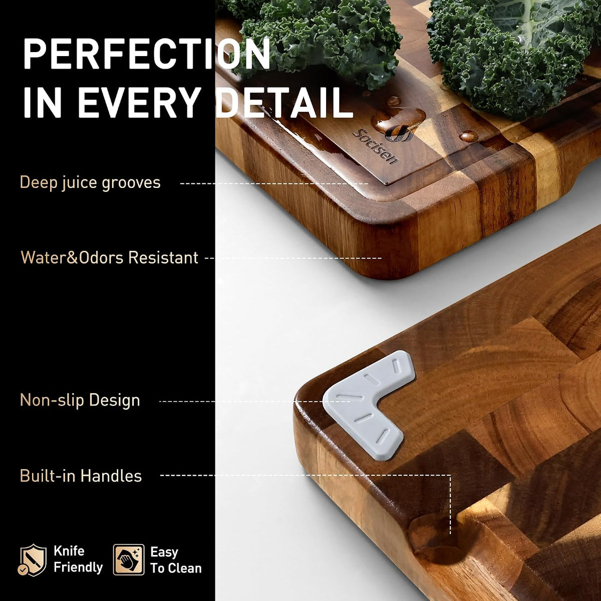 End Grain Cutting Board for Kitchen with Non-slip Feet, Acacia Wood