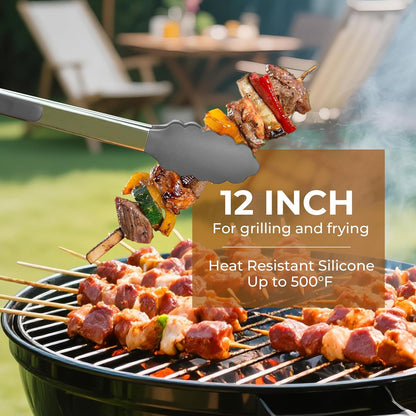 9" & 12" Silicone Cooking Tongs, Stainless Steel