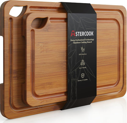Astercook Deep-Carbonized Bamboo Cutting Boards for Kitchen