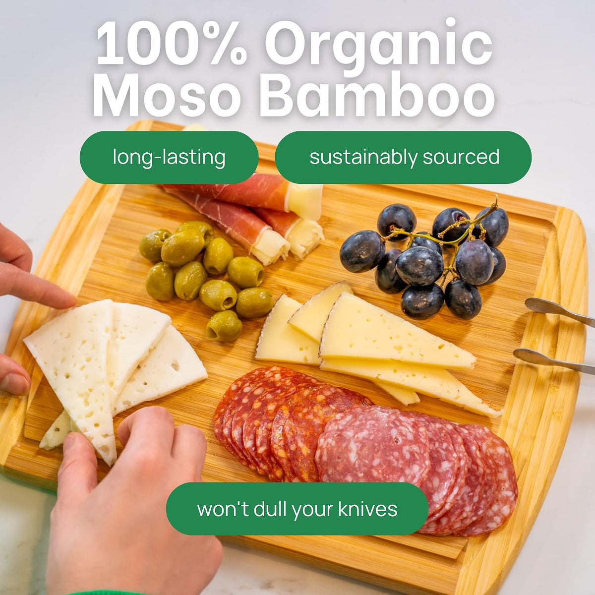 GREENER CHEF 12 Inch Small Bamboo Cutting Board with Lifetime Replacements - Small Wooden Chopping Board for Kitchen, Meat, Vegetables, Cheese, Bread, Charcuterie, and Everyday Food Prep