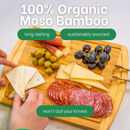 GREENER CHEF 12 Inch Small Bamboo Cutting Board with Lifetime Replacements - Small Wooden Chopping Board for Kitchen, Meat, Vegetables, Cheese, Bread, Charcuterie, and Everyday Food Prep