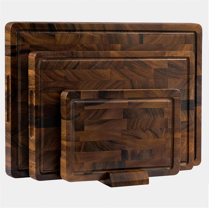 Brown Walnut Wood Cutting Board Set, End Grain Cutting Boards for Kitchen