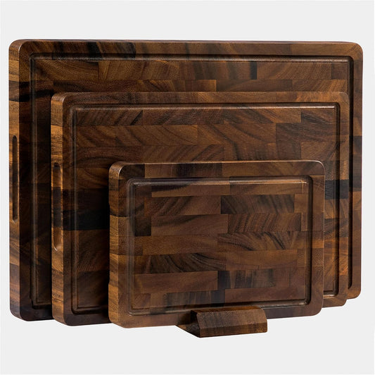 Brown Walnut Wood Cutting Board Set, End Grain Cutting Boards for Kitchen