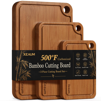 Bamboo Cutting Board 3-Piece Wooden Chopping Mats for kitchen