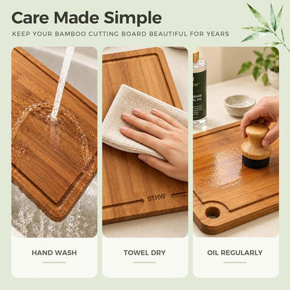 Bamboo Cutting Board 3-Piece,Wood Cutting Board Set for Kitchen