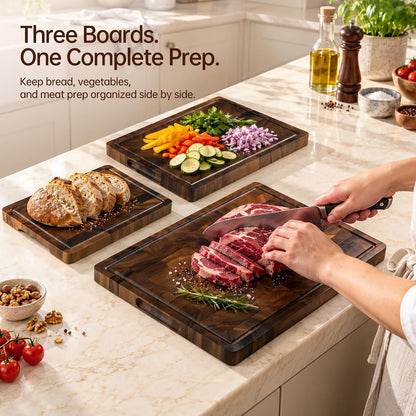 Brown Walnut Wood Cutting Board Set, End Grain Cutting Boards for Kitchen