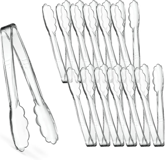 [Clear Tongs 7.5'' Inches] Plasticpro 7.5'' Serving Tongs Heavy Duty Reusable Kitchen and BBQ Clear Serving Tong for party's, Caterings, Events, Buffet, Weddings, And every Day use Pack of 12