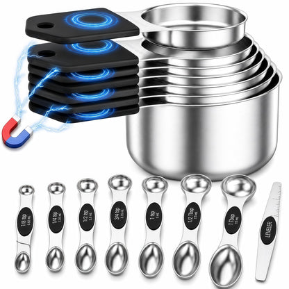 Magnetic Measuring Cups and Spoons Set-Heavy Duty 304 Stainless Steel Cups