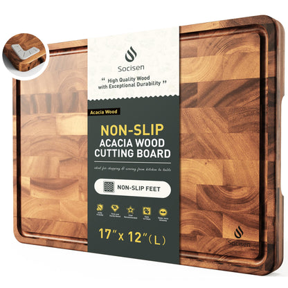 End Grain Cutting Board for Kitchen with Non-slip Feet, Acacia Wood