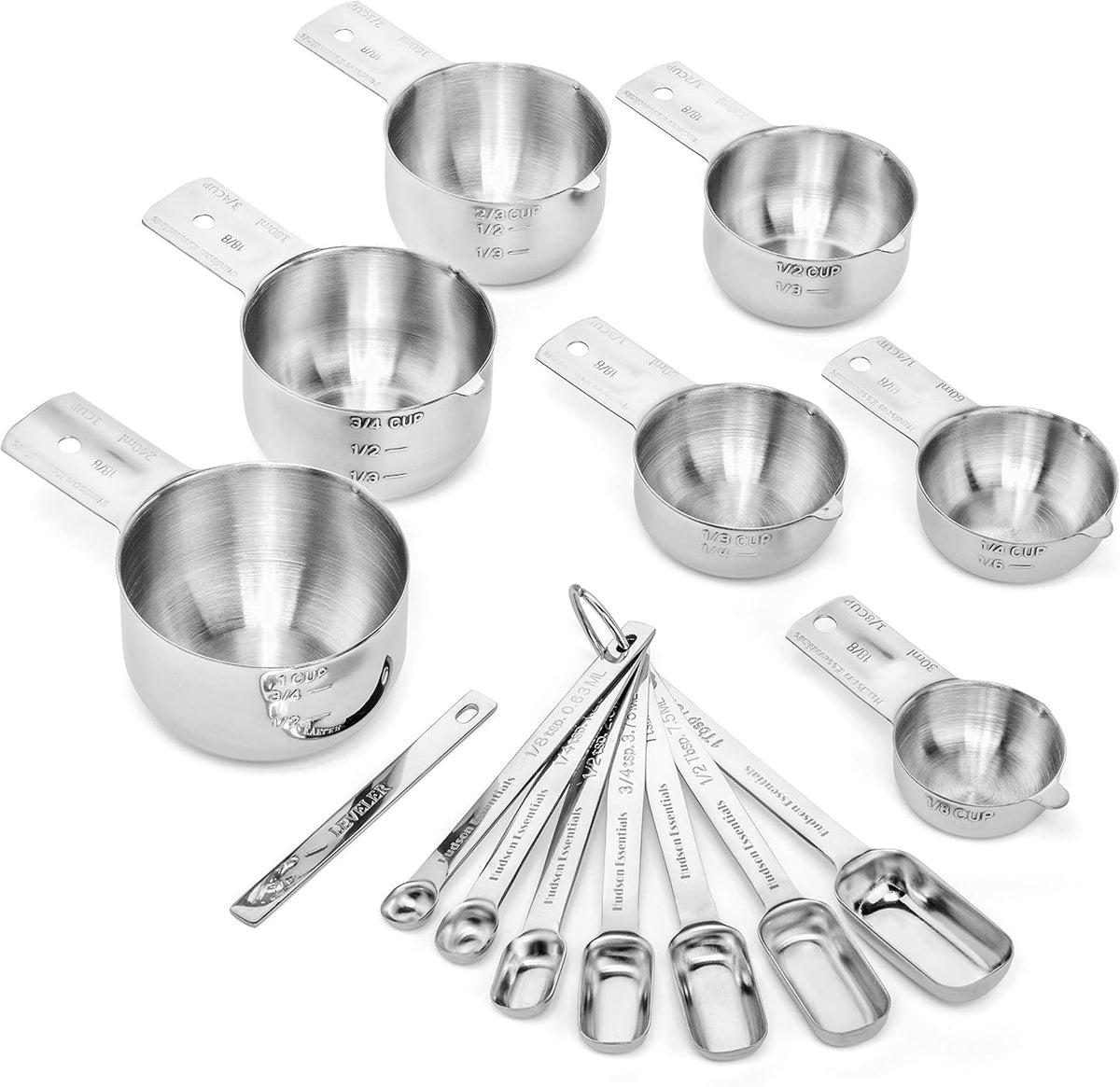 Hudson Essentials Stainless Steel Measuring Cups and Spoons Set (14 Piece Set)