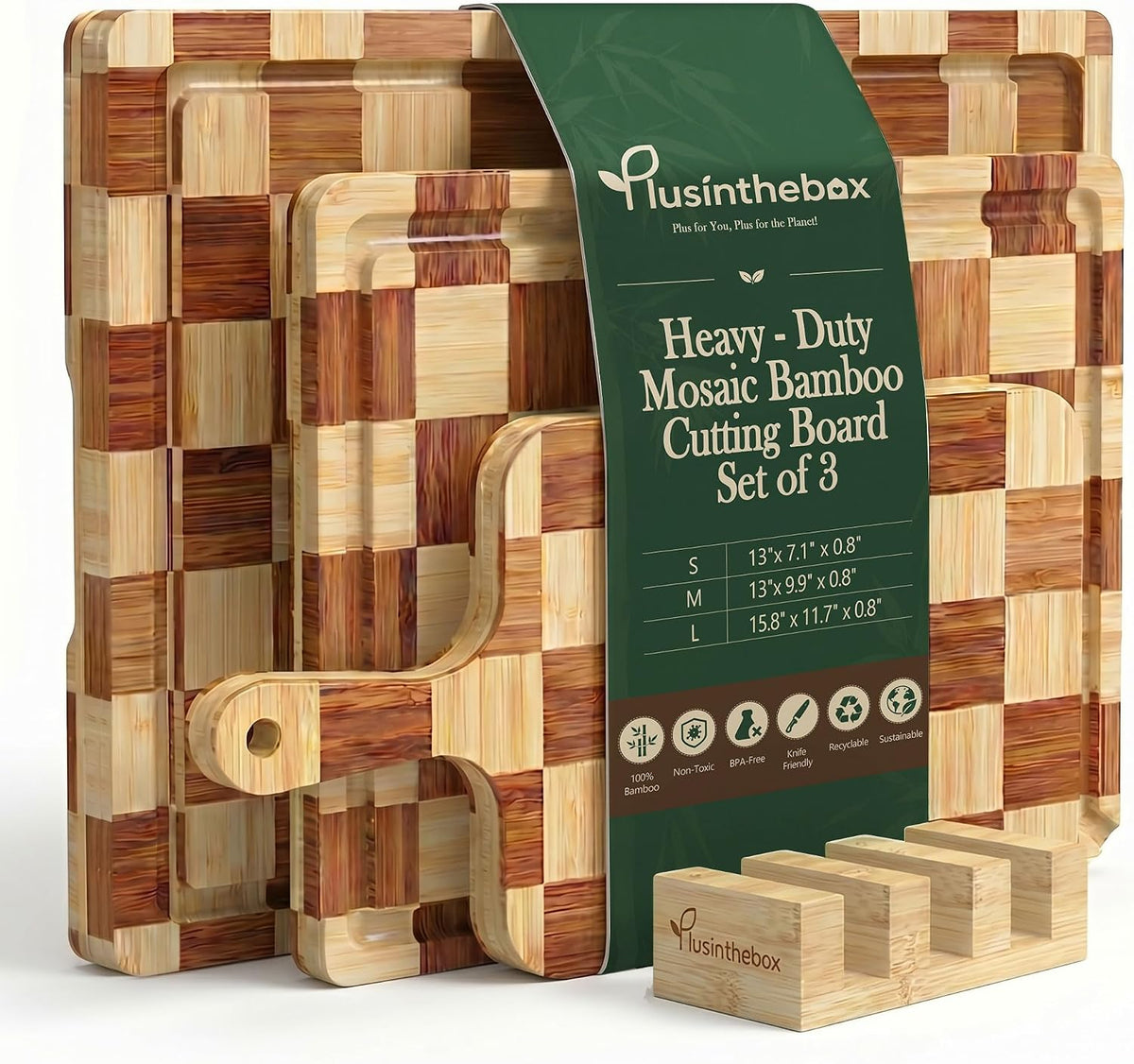 Cutting Board Set of 3 with Holder Checkered Cutting Boards for Kitchen