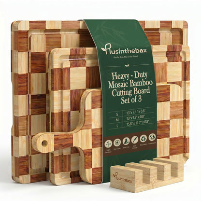 Cutting Board Set of 3 with Holder Checkered Cutting Boards for Kitchen