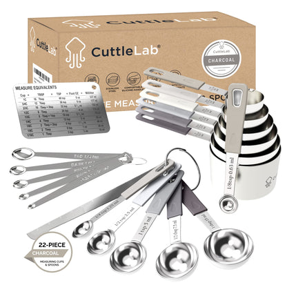 CuttleLab 22-Piece Stainless Steel Measuring Cups and Spoons Set, Tad Dash Pinch Smidgen Drop Mini Measuring Spoons, Measuring Stick Leveler, Measurement Conversion Chart Fridge Magnet, (Country Chic)