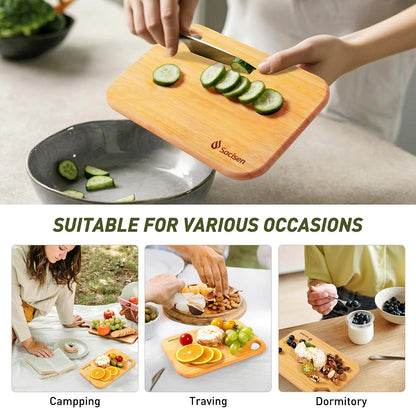 2 Pack Small Bamboo Wood Cutting Board for Kitchen 8.6" x 6" Mini Wooden Charcuterie Boards Lightweight Chopping Board Non Toxic Serving Board Tiny Chef Set Camping Fruit Lemon Sandwich Cheese Board