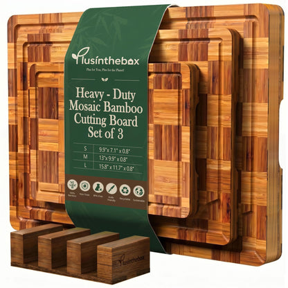 Cutting Board Set of 3 with Holder Checkered Cutting Boards for Kitchen