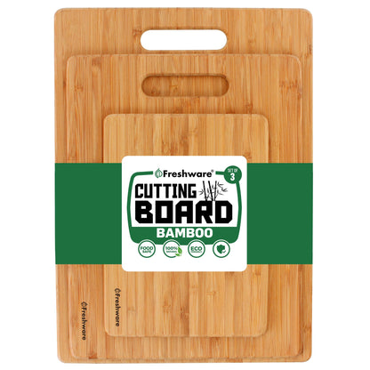 Freshware Freshware Bamboo Cutting Boards for Kitchen with Juice Groove [Set of 2] Wood Cutting Board for Chopping Meat, Vegetables, Fruits, Cheese, Knife Friendly Serving Tray with Handles