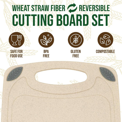 AXIOM CREATIONS 2-Piece Reversible Cutting Board Set Made with Natural Wheat Straw Fiber, Eco-Conscious Food Safe Kitchen Essentials, Gluten Free & BPA Free Chopping Boards for Kitchen