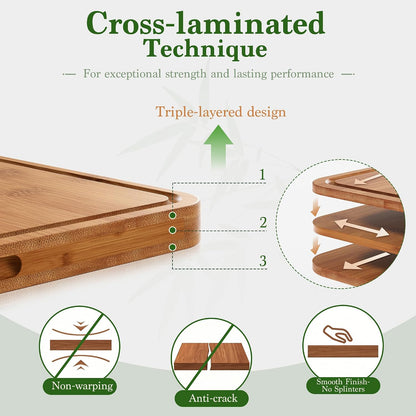 Bamboo Cutting Board 3-Piece Wooden Chopping Mats for kitchen