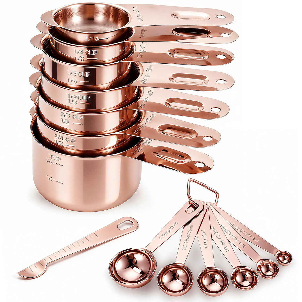 Bopei 7-Piece Measuring Spoons Set, 18/8 Stainless Steel, Rose Gold