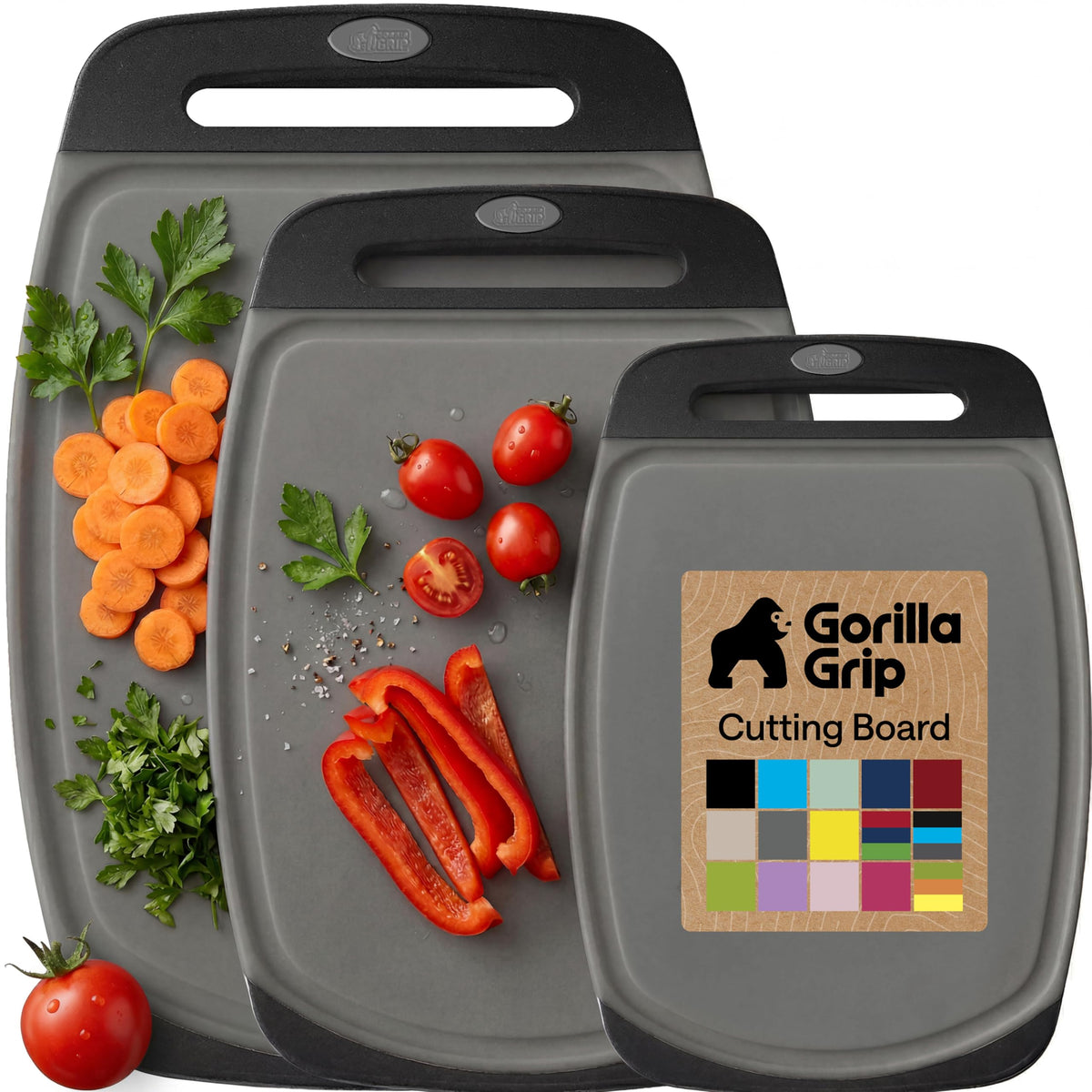 GORILLA GRIP Cutting Board Set of 3, Slip Resistant and Nonporous, Black