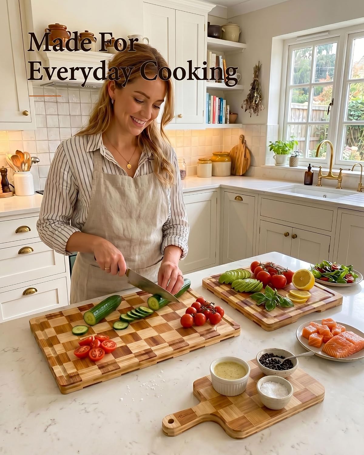 Cutting Board Set of 3 with Holder Checkered Cutting Boards for Kitchen