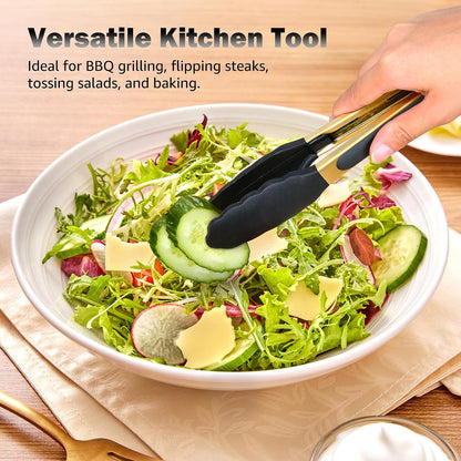 Gold Kitchen Tongs with Silicone Tips, 9 & 12 Inch Set