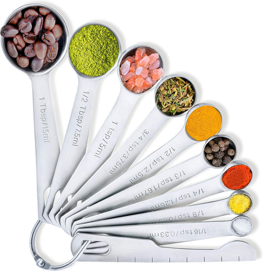 BALCI Stainless Steel Measuring Spoons - Set of 9 + Leveler