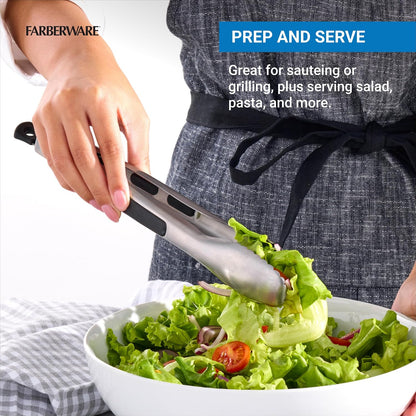 Farberware Pro Locking Kitchen Tongs 9 Inch Stainless Steel Silver