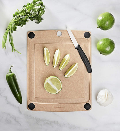 Epicurean All-In-One Cutting Board with Non-Slip Feet and Juice Groove, 11.5" × 9", Natural/Black