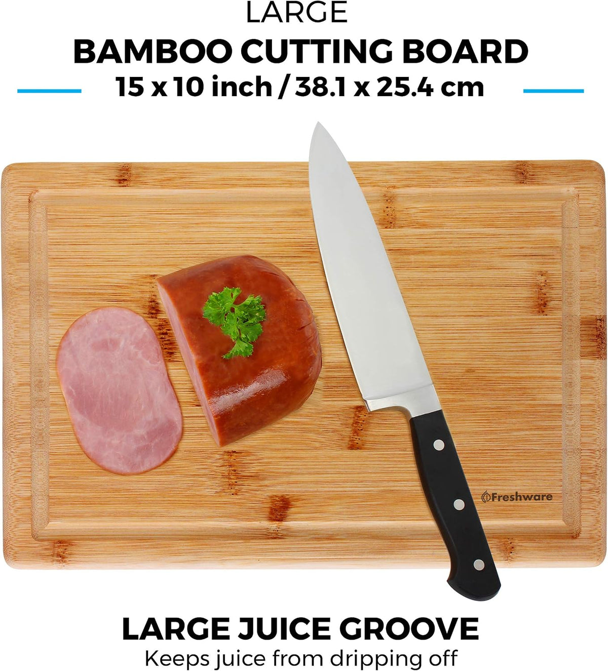 Freshware Freshware Bamboo Cutting Boards for Kitchen with Juice Groove [Set of 2] Wood Cutting Board for Chopping Meat, Vegetables, Fruits, Cheese, Knife Friendly Serving Tray with Handles