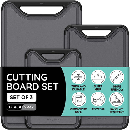 Flexible Plastic Cutting Board Set of 3 - Non-Slip, BPA-Free, Color-Coded Chopping Mats for Meat, Veggies & Fruit, 15" x 12", Hand Wash