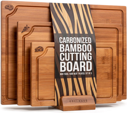 EDELHAUS Acacia Wood Cutting Boards for Kitchen Set of 3, Juice Groove