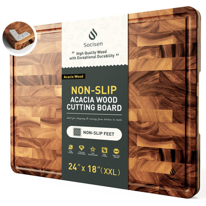 End Grain Cutting Board for Kitchen with Non-slip Feet, Acacia Wood
