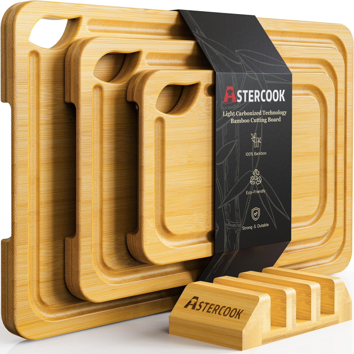 Astercook Deep-Carbonized Bamboo Cutting Boards for Kitchen