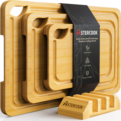 Astercook Deep-Carbonized Bamboo Cutting Boards for Kitchen